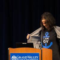 President Mantella showing her I am GV shirt during the reception